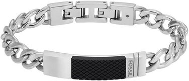 Чоловічий браслет Fossil з нержавіючої сталі або шкіри з застібкою-метеликом. Срібний та чорний колір.