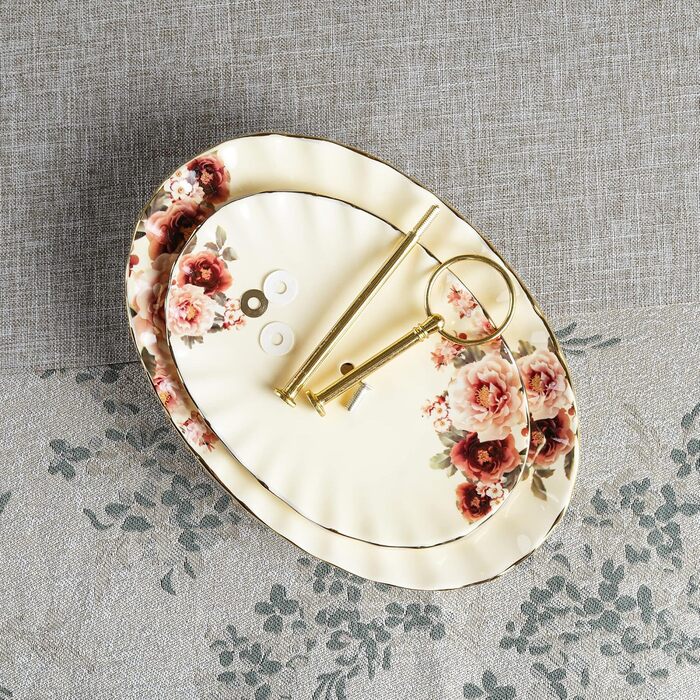 Стійка для тортів та випічки Fanquare з кераміки, золота, 2 яруси