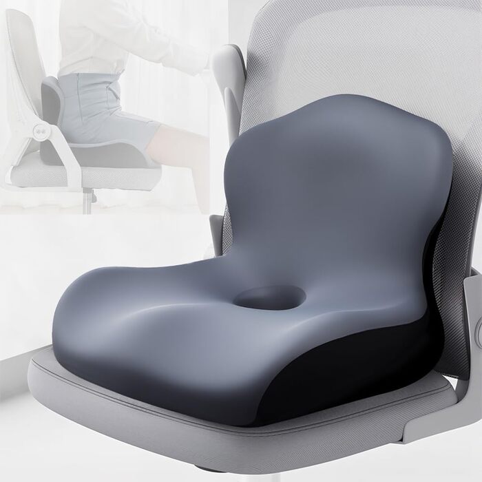 Ортопедична подушка для сидіння з підтримкою спини, Memory Foam, для офісного крісла, авто, інвалідного візка (Темно-сірий)
