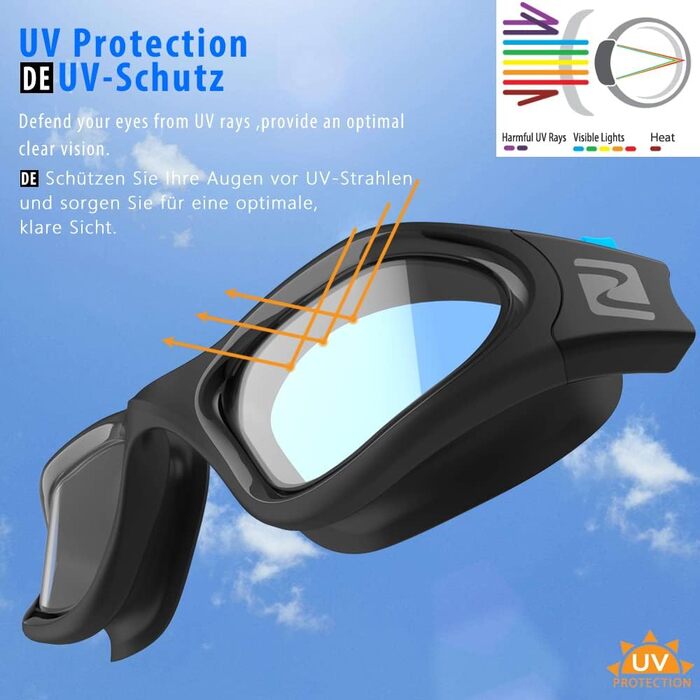 ZABERT W1 Плавальні окуляри для дорослих, антифог, UV-захист, водонепроникні, унісекс, чорні з синім, сірі тоновані лінзи