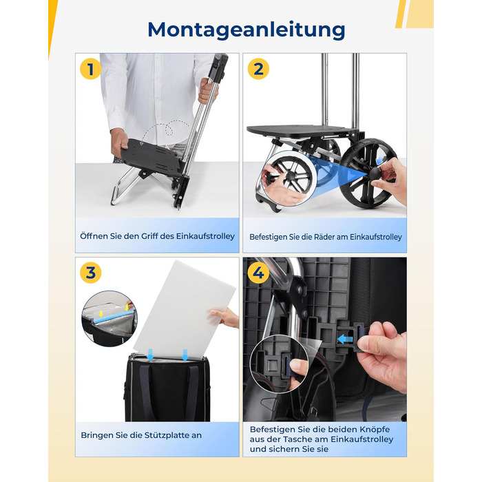 Тролей для покупок Ytonet: складаний, з відділенням для охолодження, 55 літрів, 68 кг, 3-в-1 (сумка-тележка, сумка для покупок), чорний