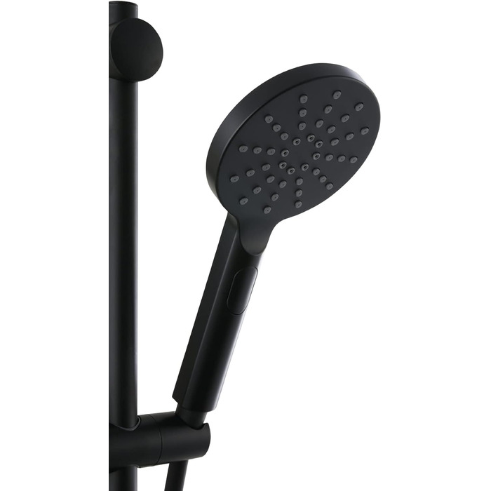 aquaSu® Shower Set Acana | Black | Showerhead: 3 Spray Patterns, Pattern Change via Button & 12 cm Spray Plate | 150 cm Metal Shower Hose | 60 cm Shower Rod | Slider | Anti-limescale Nozzles | 72288 9