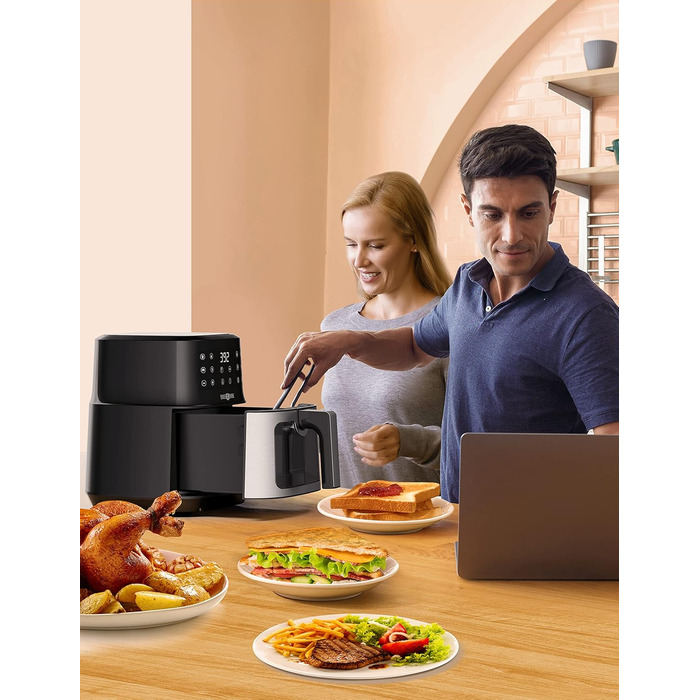 Фритюрниця PARIS RHÔNE з гарячим повітрям 5L XL з оглядовим вікном, 8-в-1, для миття в посудомийній машині, з One-Touch управлінням, антипригарне покриття кошика та знімний піддон