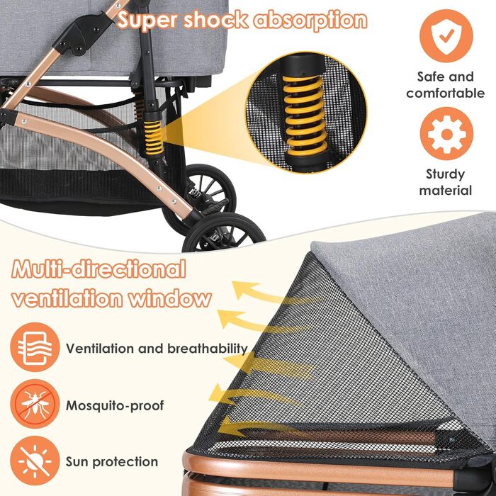 Візок для собак Mamizо 3 в 1: візок, переноска, сумка, до 20 кг, сірий