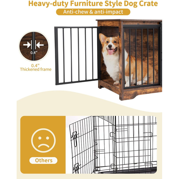 Hzuaneri Modern Wooden Dog Crate Furniture - Indoor Dog Box with Sliding Doors for Small/Medium Dogs - 81cm Height, 55x81x67.5cm, Vintage Brown DFC83601B