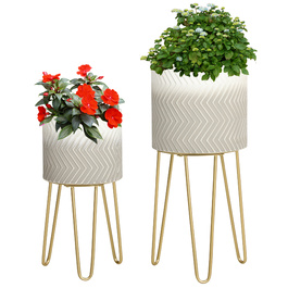 Outsunny 2-Piece Flower Pot Stand Planter Stand Shelf for Living Room & Balcony Made of Metal, Modern Design