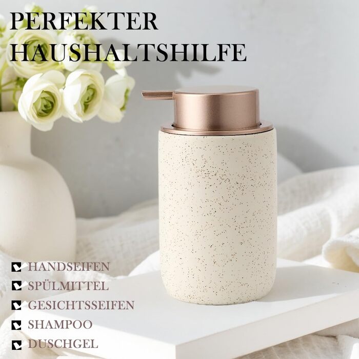 Дозатор для миючого засобу та рідкого мила GIRLUFO, 350 мл, бежевий, з великим насосом. Наповнюваний дозатор для ванної кімнати та кухні. Легкий у використанні.