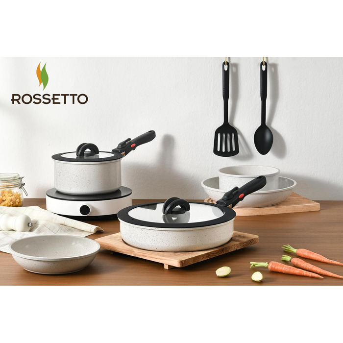 Набір посуду ROSSETTO 17 предметів: каструлі, сковороди з антипригарним покриттям, знімні ручки, PFOA & PFOS-free