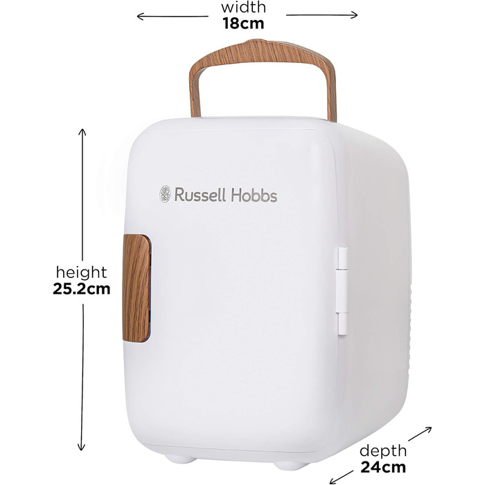 Russell Hobbs Mini Portable Cooler & Warmer - Drink, Beauty & Skincare - AC/DC - Scandi Style White & Wood Effect