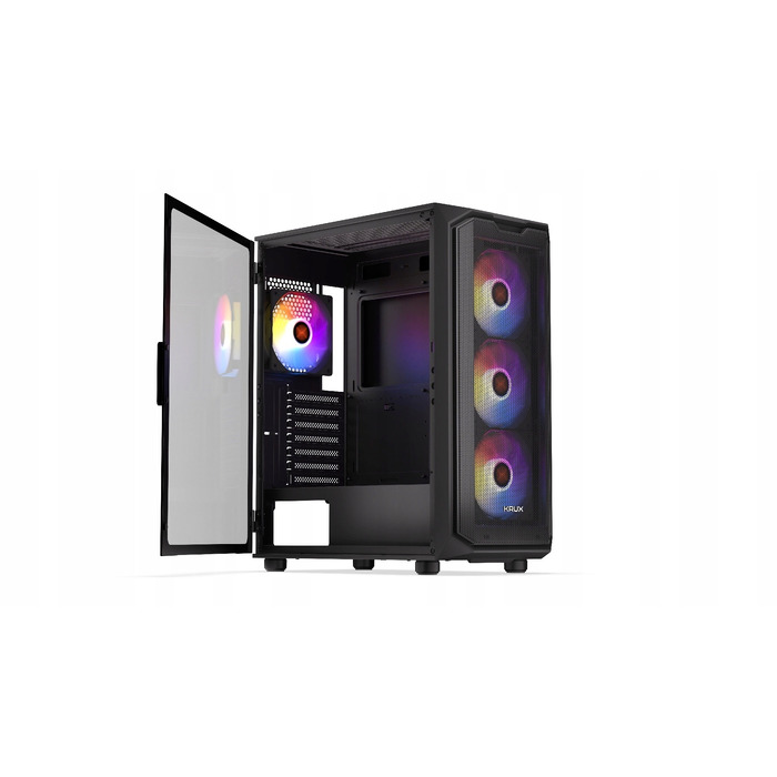 Корпус ПК Krux Orona ARGB Midi Tower, загартоване скло, 4 вентилятори 120мм, чорний