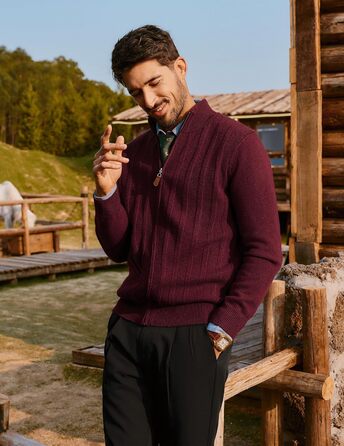 Кардиган чоловічий PJ PAUL JONES на блискавці та зі стійким коміром, в'язаний (M, Бордовий)