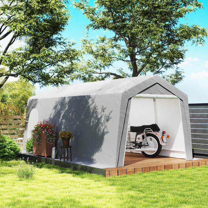 Outsunny Garage Tent, waterproof tent garage with doors, windows, anti-dust bicycle cover, shed, tool tent, storage shed for outdoor use, patio, garden, approx. 300 x 600 x 250 cm, Light Grey | Aosom