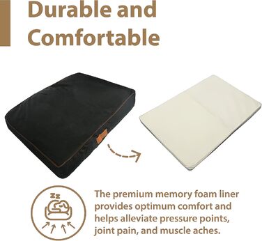 Ортопедичне ліжко для собак Ellie-Bo з Memory Foam, чорне, вологостійке, для клітки 76 см, розмір M - [71 x 48 x 6 см]