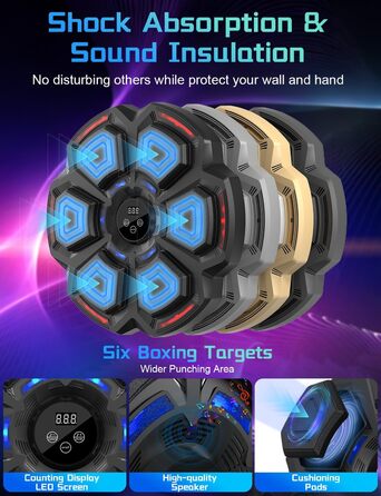 AONESY Music Boxing Machine - Bluetooth Punching Bag with LED Lights, 9 Speed Modes & Counter for Adults & Kids