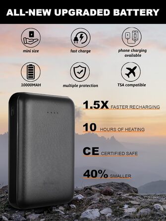 Обогревна жилетка для чоловіків та жінок, жилетка з підігрівом з акумулятором 10000 mAh та 5 зонами підігріву, для катання на лижах та полювання, чорний колір