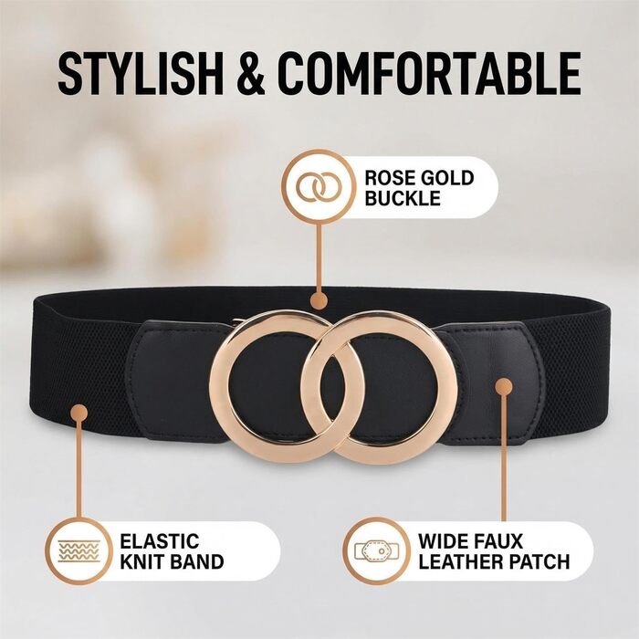 Жіночий еластичний пояс шкіряний 5 см, регульований 70-160 см, чорний, для суконь