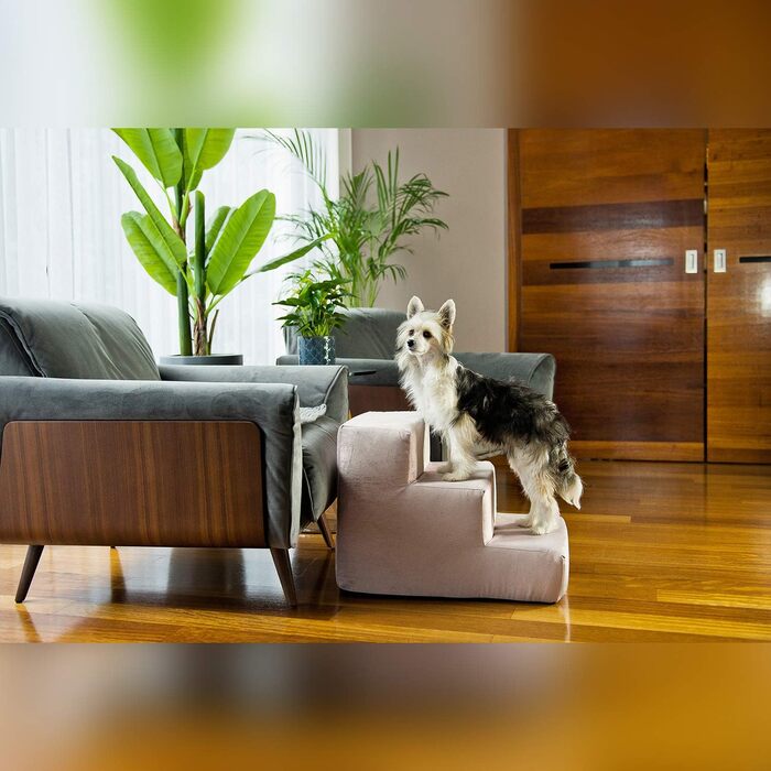 Сходинка для тварин BOUTIQUE ZOO - 30 см | Для собак та котів | 3 сходинки | З велюрової тканини, рожевого кольору