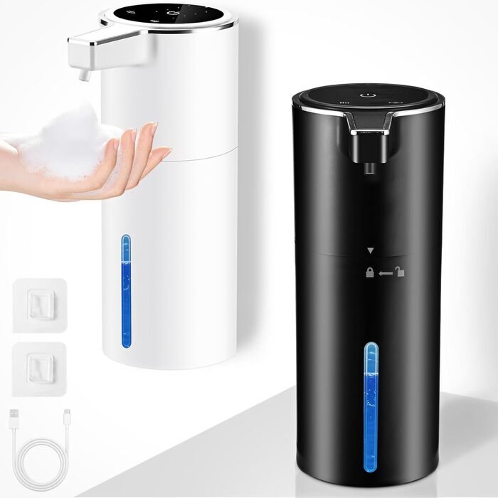 Автоматичний дозатор мила для стін, безконтактний, 400 мл, електричний, з сенсором, USB, перезаряджається, 1800 mAh, для ванної, кухні, офісу (піна, білий). Білий, піна