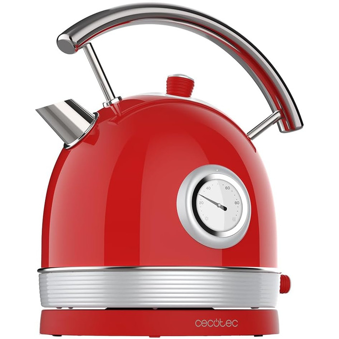 Cecotec Thermosense 420 Vintage Red Stainless Steel Kettle - 1.8L, 2200W, Temperature Display, 8 Cups