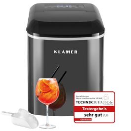 Машина для приготування льоду KLAMER - компактна модель з черпаком та 2 розмірами кубиків льоду. Виробляє 10 кубиків за 7 хвилин, до 15 кг льоду на день. Тиха, з таймером (чорний). Класика (2.1L)