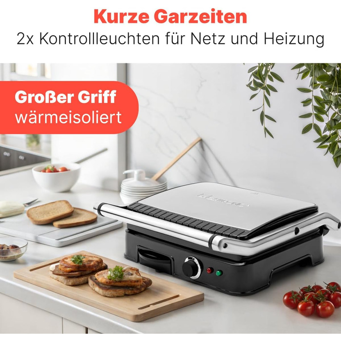 Clatronic 2000W Contact Grill | Non-Stick Grill Plates | Panini Grill Toaster | KG 3487