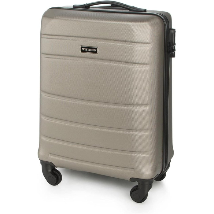 Валіза на колесах WITTCHEN Globe Line S, ручна/кабінна, ABS, 4 колеса, кодовий замок, телескопічна ручка, колір шампань (Lufthansa/Eurowings/Ryanair/Condor/Discover Airlines)