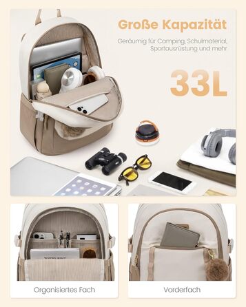 Шкільний рюкзак LOVEVOOK для дівчаток-підлітків, 15.6 дюймів, з відділенням для ноутбука, легкий, з помпоном, для школи, середньої школи, світло-жовтогарячий (15.6 дюймів, Y-бежевий світло-фіолетовий)