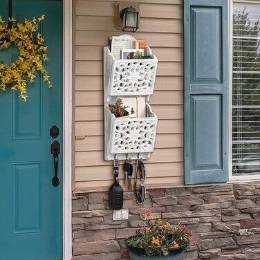 Дерев'яний органайзер для ключів з поличкою та відділенням для листів, крейдяною дошкою та 8 гачками, настінний (античний)