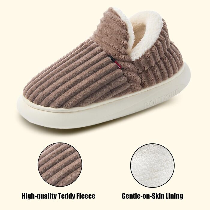 Тапочки зимові жіночі та чоловічі з піною пам'яті, м'яка тканина корд, повний плюш, бавовняні тапочки з антиковзкою підошвою, зручні для дому та вулиці (42/43 EU, кавовий)