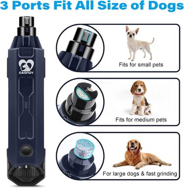 Електричний точило для кігтів собак Casfuy 6-ступінчате - тихе, перезаряджуване, для великих, середніх та малих собак, Navy blue