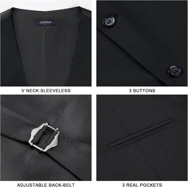 Жилет чоловічий HISDERN, чорний, бавовна, V-подібний виріз, з кишенями, для вечірки, весілля, офіційного стилю, 4XL