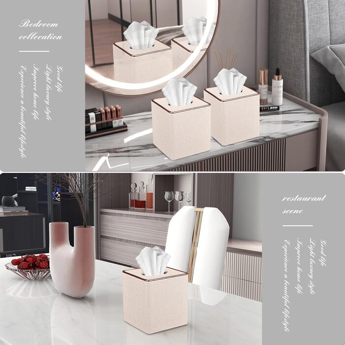 Скляниця для серветок з PU шкіри, 25x13,5x9,5 см, з 4 підставками в подарунок (бежева)