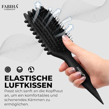 Щітка для волосся Lockenbürste Premium - для кучерявого волосся, біо-щітка з щетиною дикого кабана, оригінальна 3-в-1 для створення локонів (чорна)