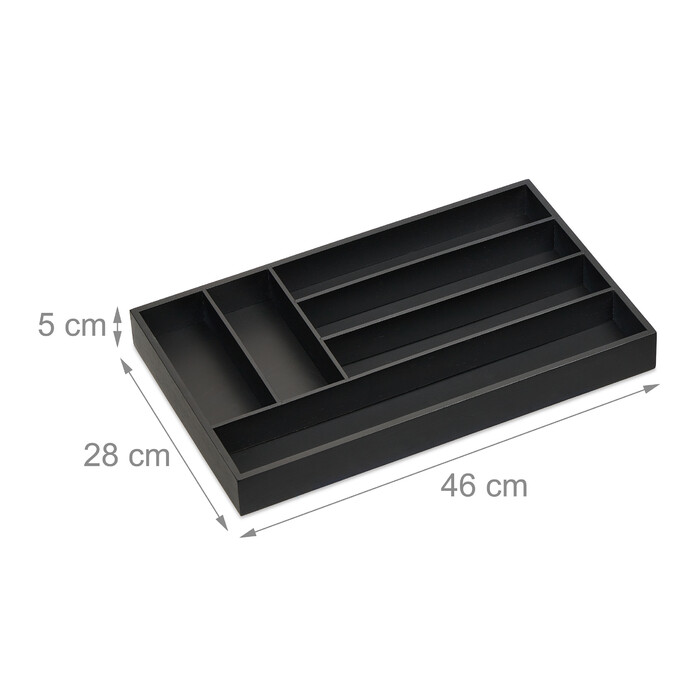 Relaxdays Black Cutlery Box with 6 Compartments