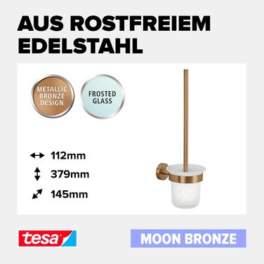 Тримач для туалетного паперу tesa Moon Bronze, самоклеючий, металевий з PVD-покриттям (матовий бронзовий), без свердління, 140x99x53 мм