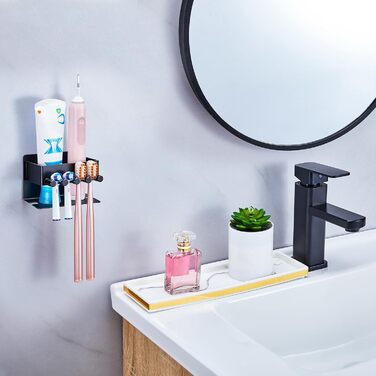 Настінний тримач для зубних щіток GGQ, для електричних та звичайних щіток, без свердління, самоклеючий, з органайзером для пасти, чорний