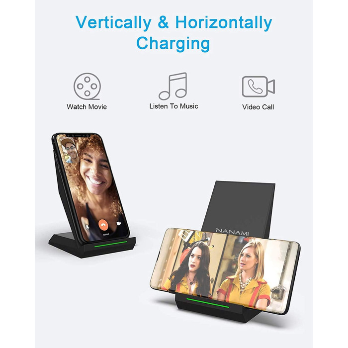 Бездротовий зарядний пристрій NANAMI 30W USB-C з індукційним підсвічуванням, 2-в-1, для iPhone 17/16/15/14/13/12/11/XS Max/X/XR/8 Plus, Samsung Galaxy S25/S24/S23, чорний