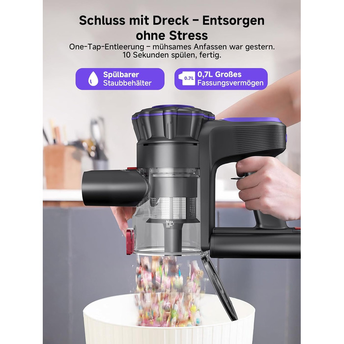 MONSGA Бездротовий акумуляторний пилосос з дисплеєм, 45000Pa, 50 хвилин роботи, антизаплутана щітка, самостійна парковка, док-станція на стіні, 8-шарова фільтрація, безщітковий двигун, для твердих поверхонь, килимів, шерсті тварин, авто