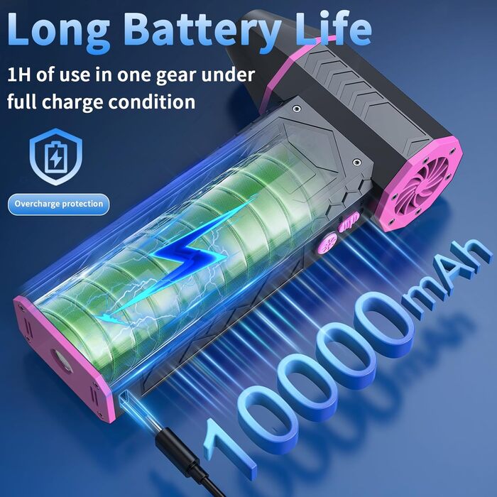 Електричний пилосос-фен, 10000mAh, LCD, міні-фен з ліхтариком для відпочинку на природі, 180000RPM, 4-та ступінь сили, чорний