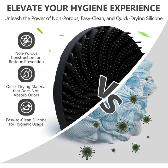 Силиконова мочалка для тіла Beautail: м'який пілінг, для чутливої шкіри, з неслизькою ручкою, 1 шт. (Чорний + зіркове світло)