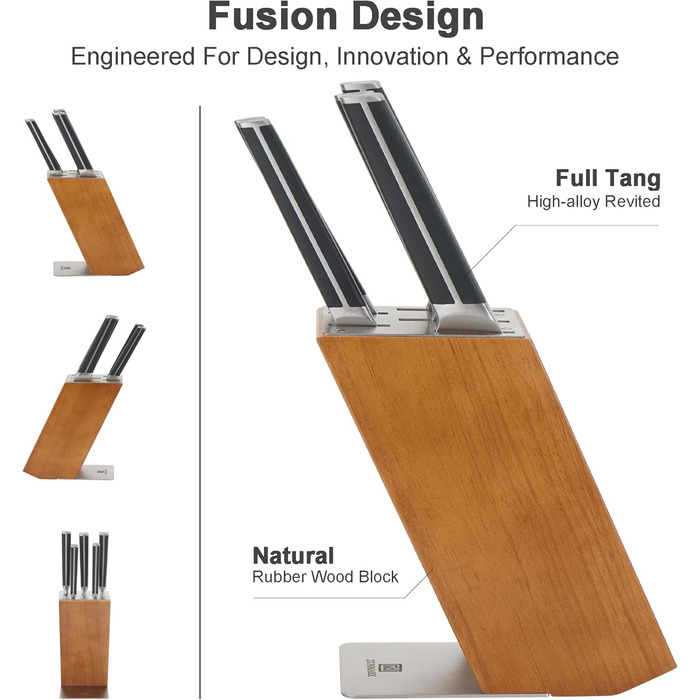 Набір ножів у блоці 13 предметів з нержавіючої сталі з ергономічними ручками, набір кухонних ножів для кухні, дерев'яний блок з шкіряним ремінцем