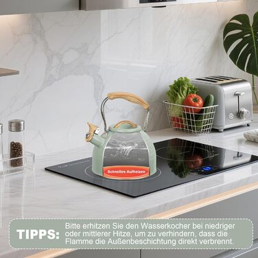 BEZORR Чайник-свисток з нержавіючої сталі, 3 літри, Ретро дизайн, для плити, індукції, газової, керамічної