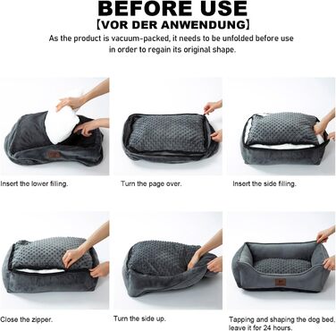 Dog Bed for Small and Medium Dogs 65x55x18cm, Washable Dog Cushions, Removable Cover, Dog Sofa Dog Basket with Raised Edges, Fluffy Cat Bed Dog Bed with Nubs, Dark Grey