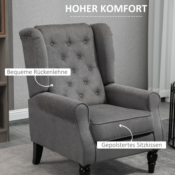 HOMCOM Comfortable Reading Chair, Weight Capacity up to 160kg, Single Armchair for Living Room, Dark Grey