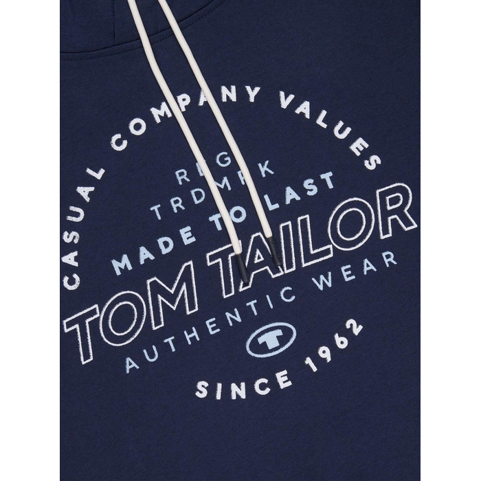 Чоловіча толстовка з капюшоном Tom Tailor Regular Fit з принтом, темно-синя (Real Navy Blue), розмір XL