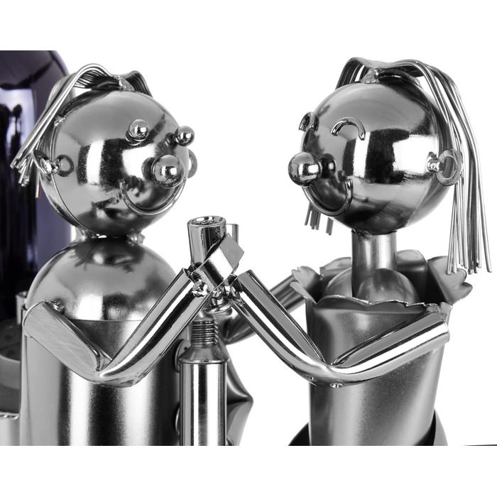 BRUBAKER Wine Bottle Holder Loving Couple at the Bar Decorative Object Metal Couple Gift Bottle Stand with Greeting Card