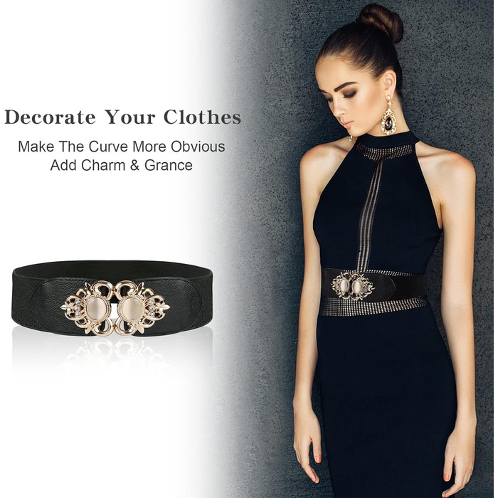 Жіночий еластичний пояс, 4 шт. Чорний вінтажний стрейч-пояс, широка ретро мода для жінок