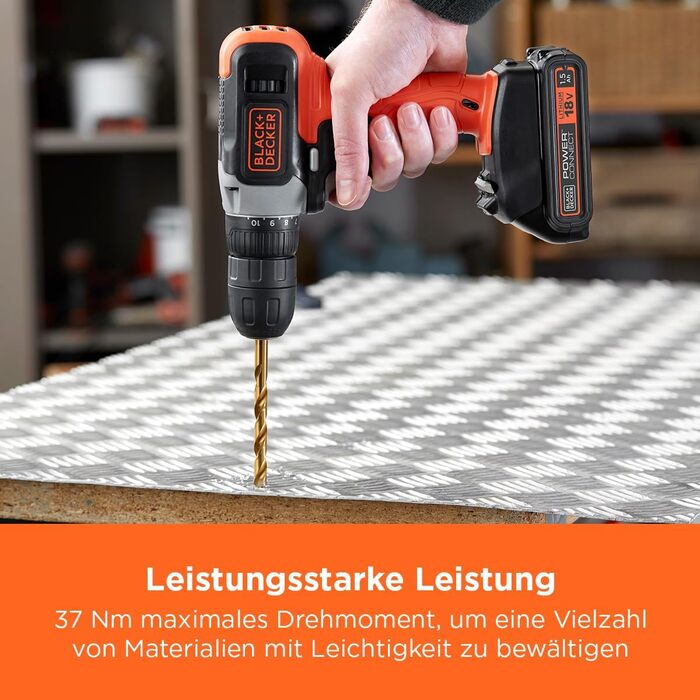 Акумуляторний дриль-шуруповерт BLACK+DECKER BCD001C1-QW (18V, 1.5 Ah, 10 мм) з акумулятором та зарядним пристроєм