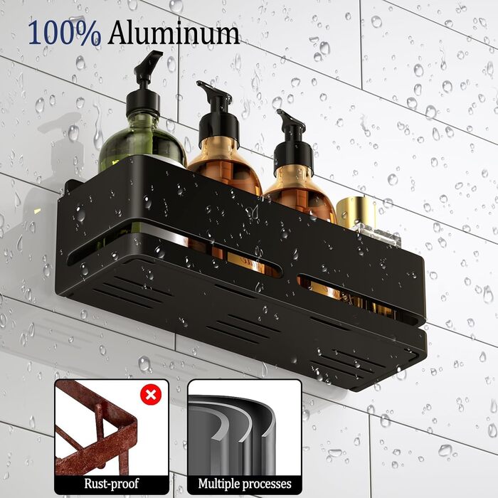 Настінна полиця для ванної кімнати (5 шт. в наборі) з мильницею та тримачем для зубних щіток, без свердління, для ванної та кухні (сірий, чорний, 2 яруси)