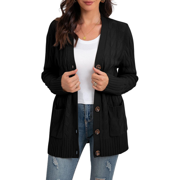 Жіночий в'язаний кардиган GRECERELLE з кишенями, довгий, елегантний, великого розміру, чорний, для осені/зими/весни